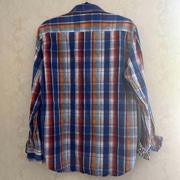 Robert Graham Shirt Mens M Multicolor Plaid Long Sleeve Flip Cuff Button Up - Picture 10 of 11